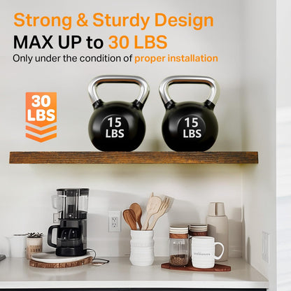 BAYKA Floating Shelves for Wall, 36 inches Wall Mounted Wood Shelves for Bathroom, Bedroom, Living Room, for Storage/Decor with 30lbs Capacity - Rustic Brown,Set of 3