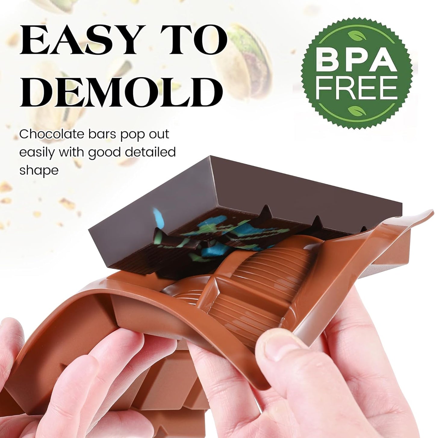 1 Pc Chocolate Bar Mold Deep Dubai 0.85 Inch Stuffed Large Chocolate Molds Silicone Break Apart Thick Silicone Molds for Candy Bar, With 100 Pcs Wrappers and 1 Pc Scrapers Set (8 Snap）