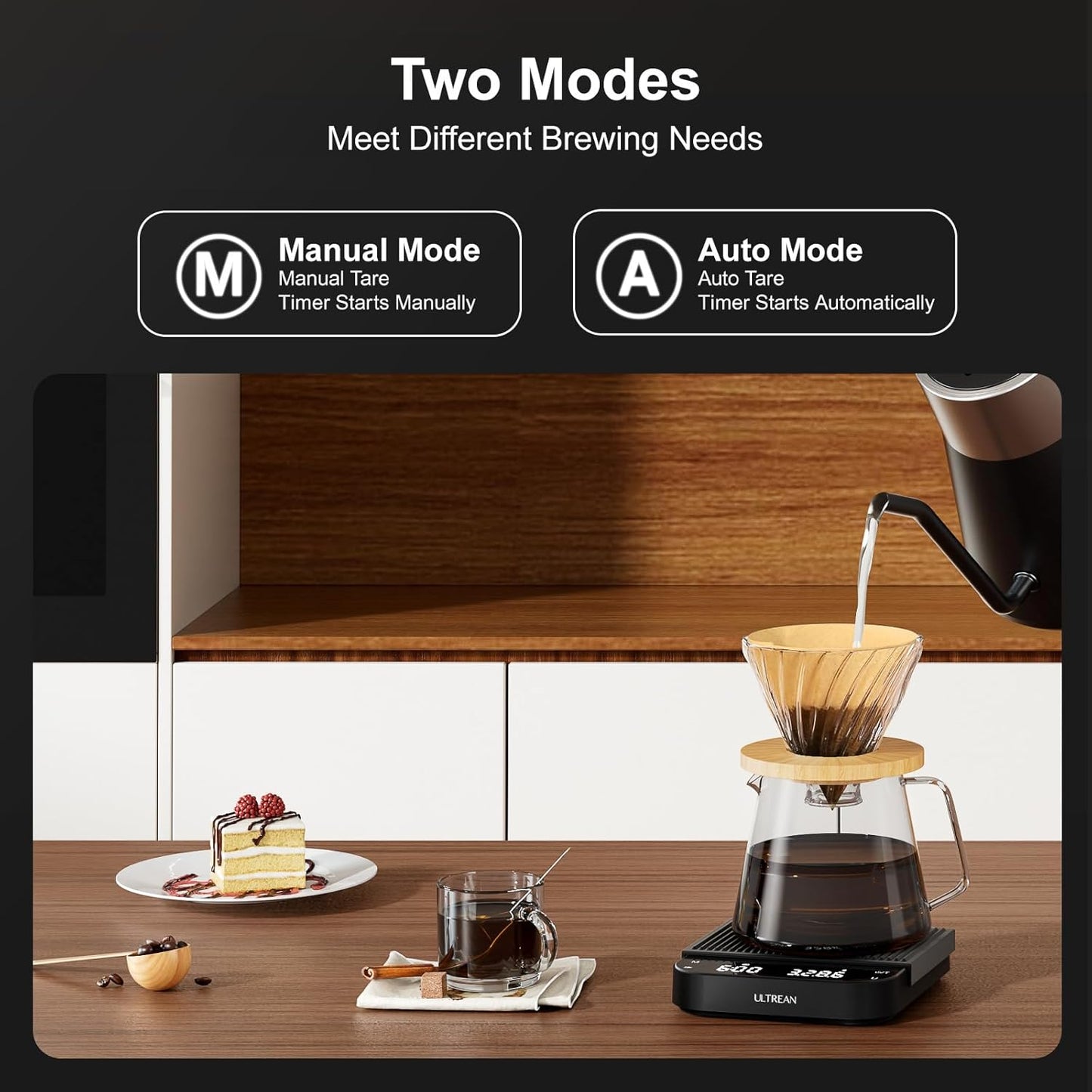 Ultrean 5.9" Coffee Scale, Rechargeable Coffee Scale with Timer, 3kg/0.1g Accuracy for Pour Over and Drip Coffee, Portable Digital Kitchen Scale with Automatic Timing, LCD Display