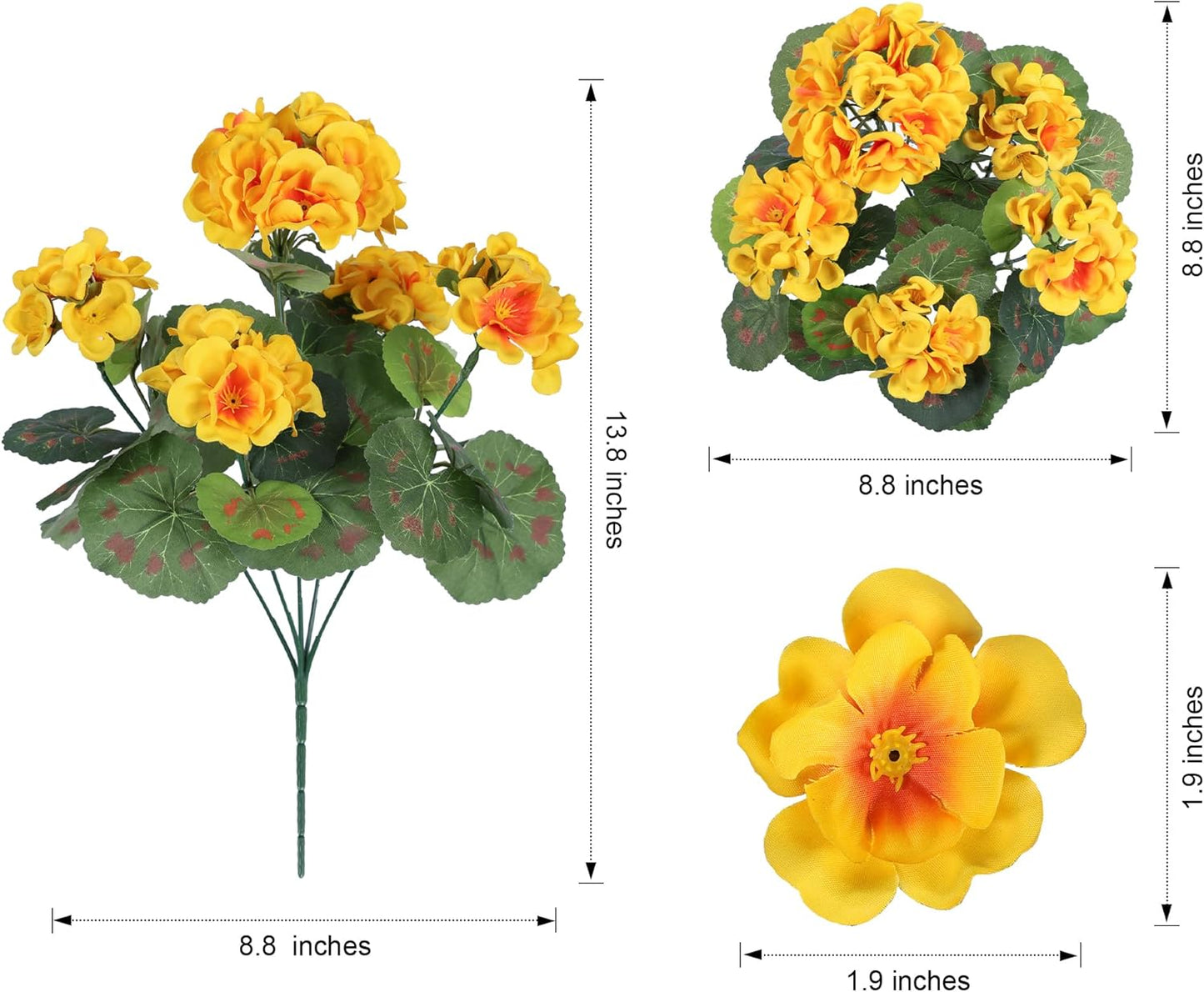 Fake Geraniums Artificial Flowers for Outdoors Winter Decoration, 6 Bundles Silk Geraniums UV Resistant Look Real Yellow Faux Flowers Plants for Front Door Garden Planter Patio Balcony Yard Home