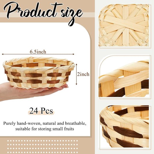 Sintuff 24 Pcs Small Woven Basket Round Bamboo Gift Baskets 6. 5 x 2 Inches Wicker Berry Bread Fruit Basket Empty Food Serving Baskets for Picnic Kitchen Restaurant
