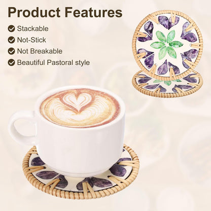 uxcell 2Pcs Handmade Woven Rattan Coasters, Heat-Resistant Drink Coasters for Coffee Table Dining Room Kitchen Coffee Wine Decor, Green Diamond