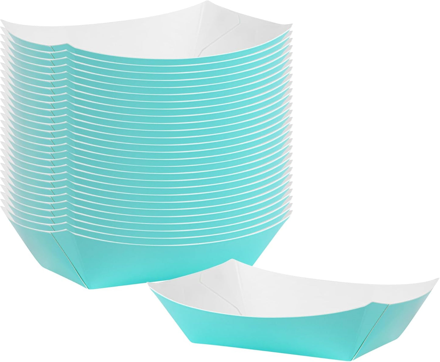 Restaurantware-Bio Tek 4 Ounce Paper Boats, 50 Disposable #25 Food Trays - PE Lining, Durable, Turquoise Paper Food Baskets, For Concession Stands, Picnics, or Fairs, Stackable