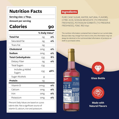 Torani Rose Syrup for Drinks, Flavoring for Tea, Lemonade, Sodas, and Cocktails, Glass Bottle with Pump Included, 25.4 Fl Oz