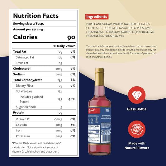 Torani Rose Syrup for Drinks, Flavoring for Tea, Lemonade, Sodas, and Cocktails, Glass Bottle with Pump Included, 25.4 Fl Oz