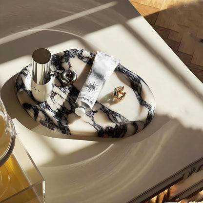 Real Luxurious Natural Marble Vanity Tray Genuine Marble Stone Storage Tray for Home Decor Bathroom/Kitchen/Vanity/Dresser Non-Resin Irregular Shape