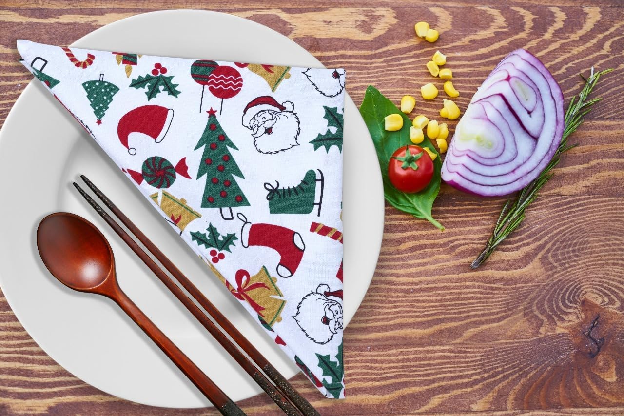 Urban Villa Christmas Dinner Napkins Christmas Print Cloth Napkins Set of 12 Premium Quality Dinner Napkins Cotton Oversized 20X20 in Cloth Napkins with Mitered Corners Ultra Soft Quality Napkins