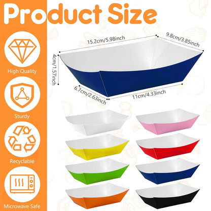 100 Pcs Blue Paper Food Tray Sturdy Disposable Food Boats Nacho Plates Disposable Serving Snack Trays for Catering, Party Birthday Supplies, and Food Service (Blue)