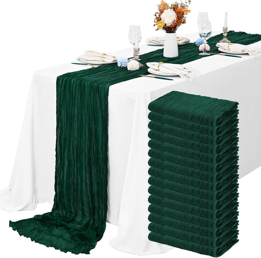 15 Packs Cheesecloth Table Runner Emerald Green,13 Ft Dark Green Rustic Gauze Boho Wedding Table Runner Decoration, Wedding Table Decor for Wedding Party Bridal Shower Table,21.5x157in