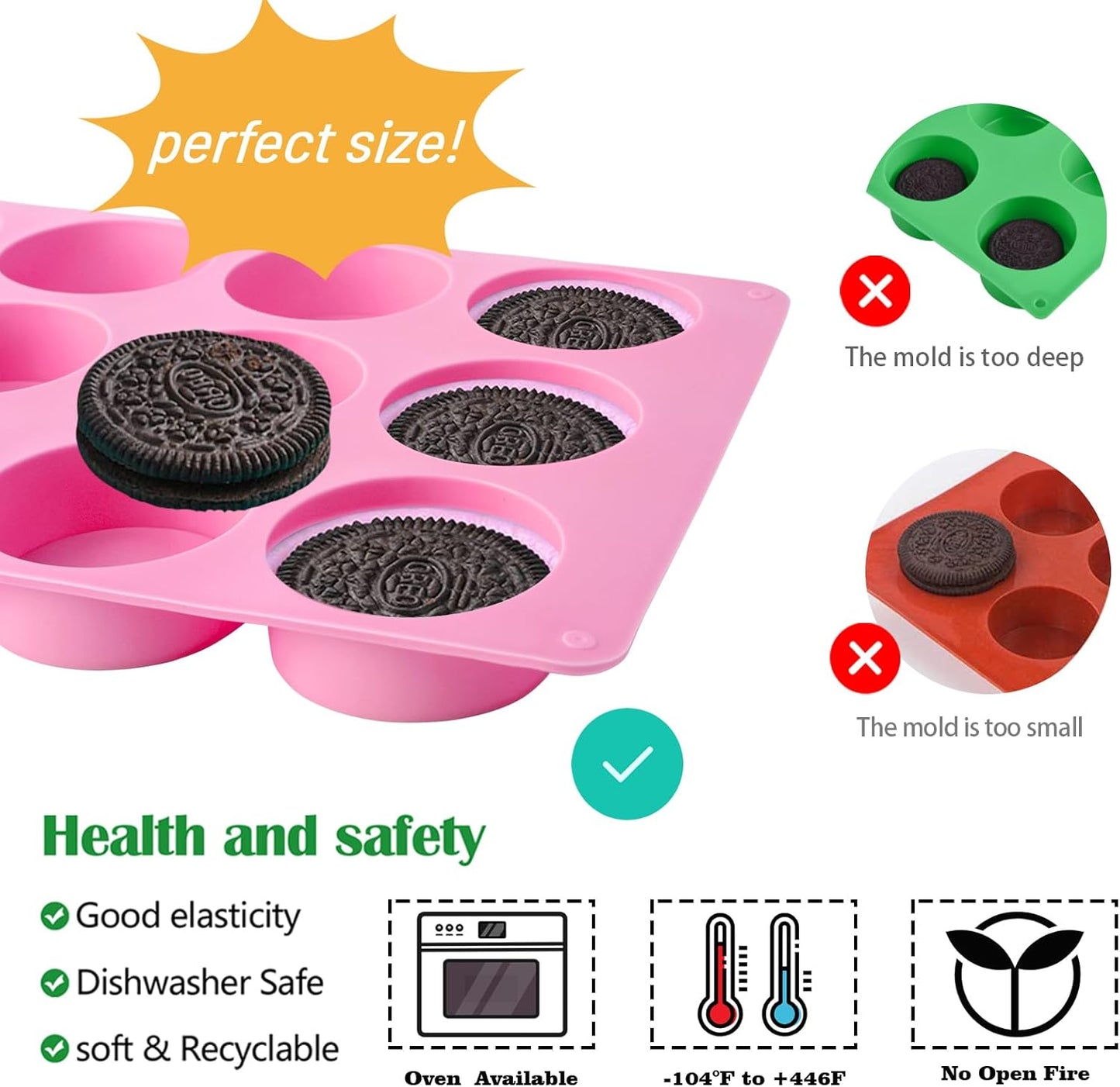 Actvty Round Chocolate Cookie Molds, 3 Pieces 12-Cavity Cylinder Chocolate Silicone Molds for Covered Oreo, Cookies Candy Jelly Mini Cakes and Muffin Baking(Pink)