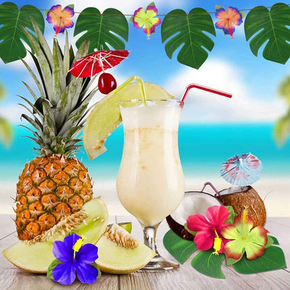 120Pcs Luau Party Decorations Fake Plants Palm Leaves Monstera Hibiscus Flowers Simulation Artificial Leaf for Hawaiian Luau Safari Parties Jungle Beach Wedding Birthday Theme Party Table Decorations