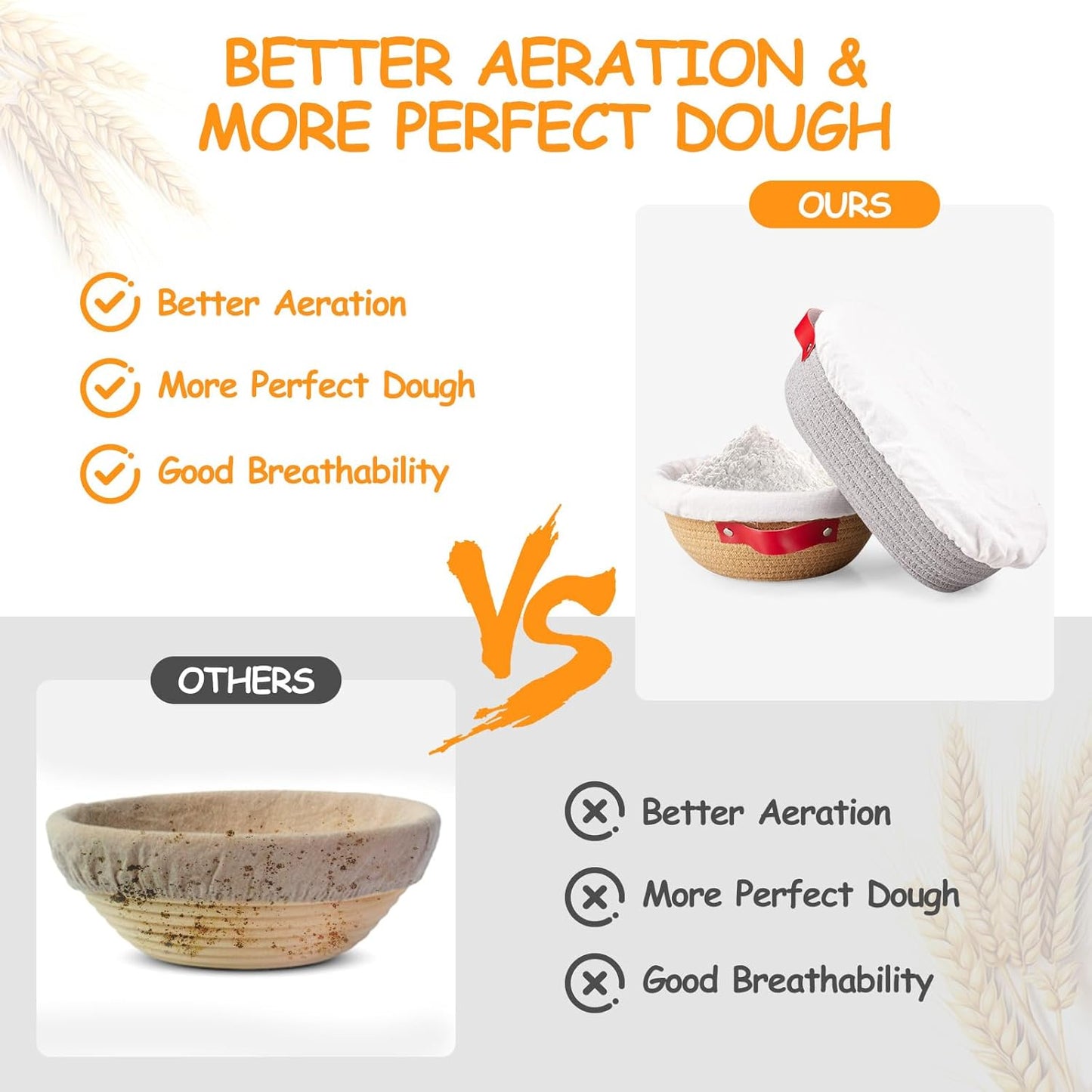 Banneton Bread Proofing Basket -Cotton Oval & Round Banneton Basket Set Sourdough Proofing Baskets Round Proofing Bowls Handmade Rattan Baskets and Liners