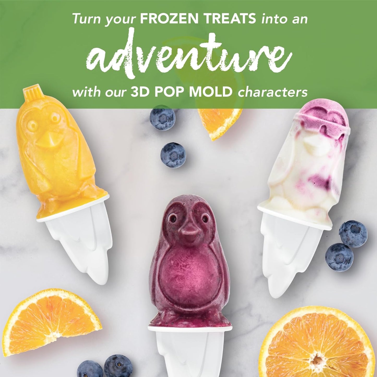 Tovolo Silicone Popsicle Molds with Sticks (Penguin) - Ice Pop Molds with 4 Cavities for Homemade Flavored Ice Pops & Frozen Snacks - Popsicle Maker with Drip-Guards, Dishwasher Safe & BPA-Free