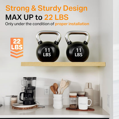 BAYKA Floating Shelves for Wall, 22.5 inches Wall Mounted Rustic Wood Shelves for Bathroom, Bedroom, Living Room, Floating Shelves for Books/Storage/Decor (Light Oak-Toned,Set of 3)