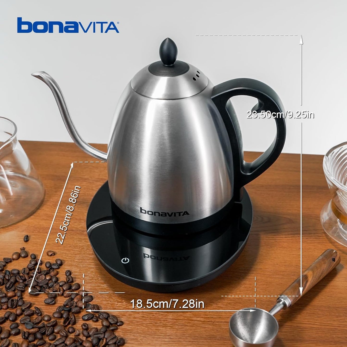 Bonavita Cosmopolitan 1.0L Gooseneck Electric Kettle, Stainless Steel Water Boiler for Coffee Brew and Tea Precise Pour Control, 6 Preset Temps, Glass Touch Panel, 1200W Fast Boil, Stainless Steel