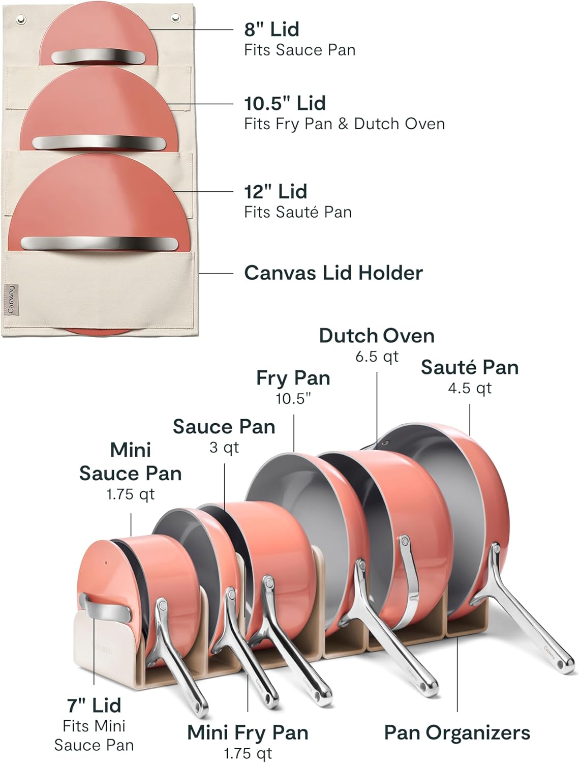 Caraway Deluxe Non-stick Ceramic Cookware Set (16 Piece) Pots, Frying Pans, Lids and Kitchen Storage - PFAS & PFOA Free - Oven Safe Pan Set & Compatible with All Stovetops - Perracotta