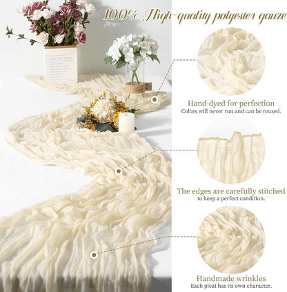 15 Packs Cheesecloth Table Runner Ivory,10 Ft Light Beige Rustic Gauze Boho Wedding Table Runner Decoration,Wedding Table Decor Table Cloth for Wedding Party Bridal Shower Table,21.5x120in
