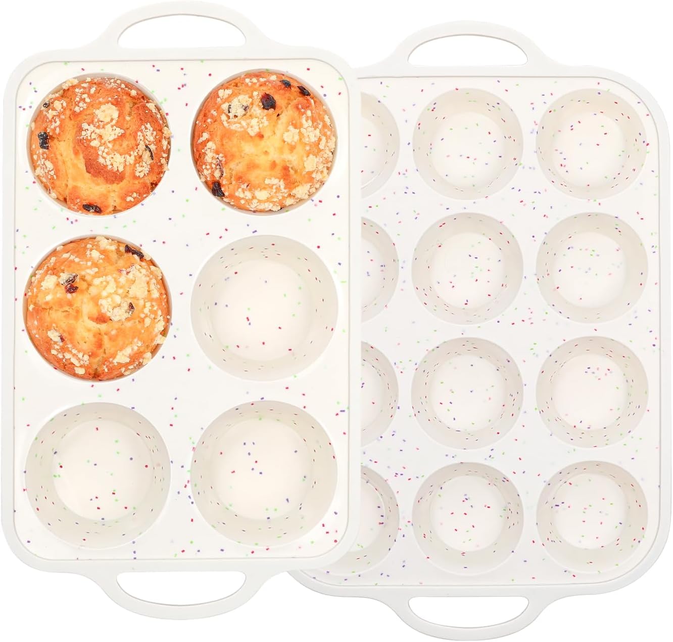 mary Silicone Muffin Pan with Metal Reinforced Frame - Mini Muffin Pan for Homemade Muffins, Cupcakes, and Bread, Oven and Dishwasher Safe - Set of 2, 6-Cup and 12-Cup
