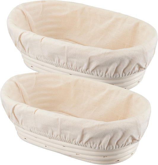 Banneton Bread Proofing Basket Banneton Basket Set Sourdough Proofing Basket Round Proofing Bowls Handmade Rattan Baskets and Liners (Oval 10 inch set of 2)