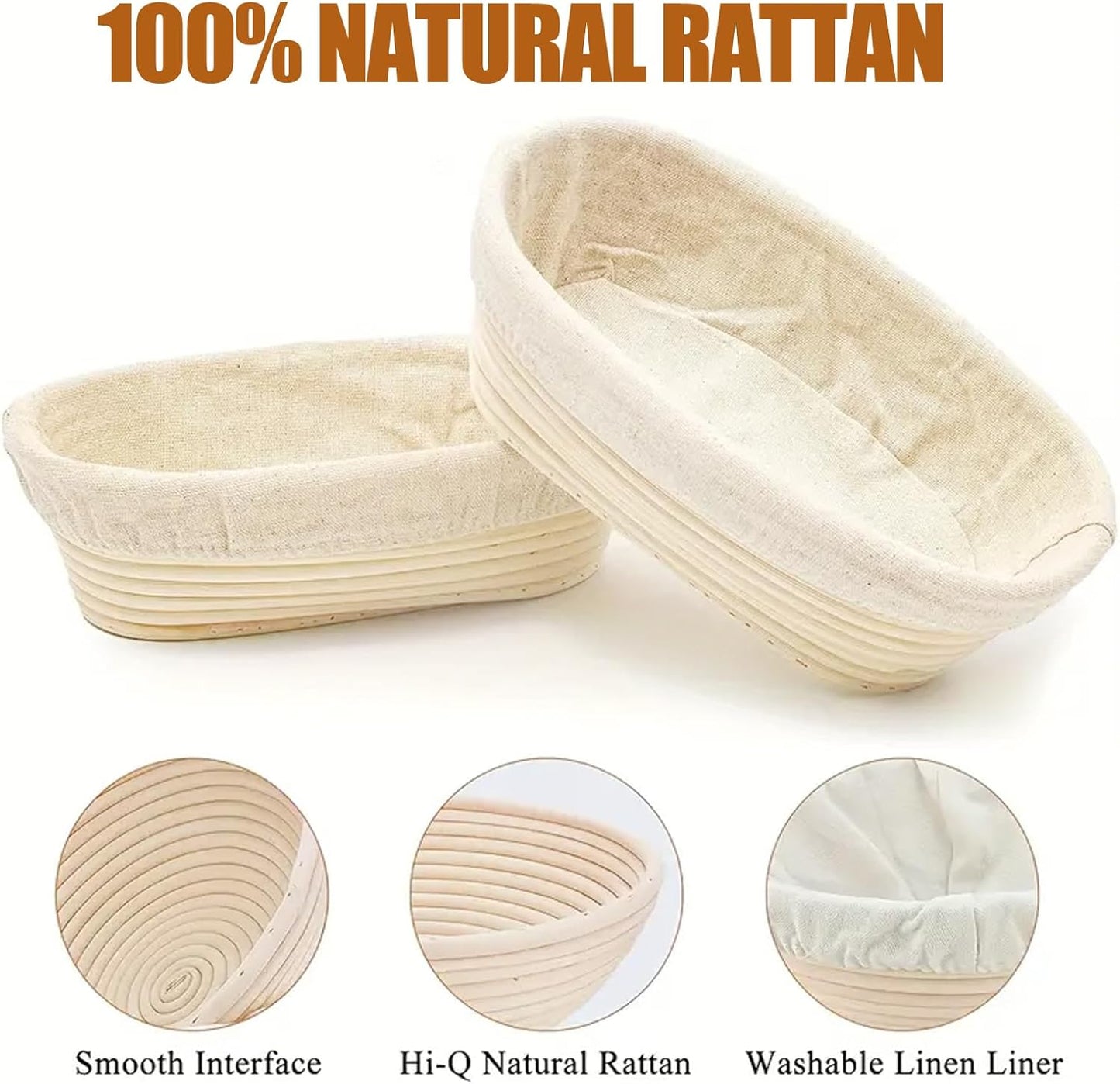 Banneton Bread Proofing Basket - Rattan Proofing Baskets for Sourdough Bread | Banneton Baskets Bowls with Linen Liners for Artisan Homemade Bread Baking (10 inch Basket Set of 2)
