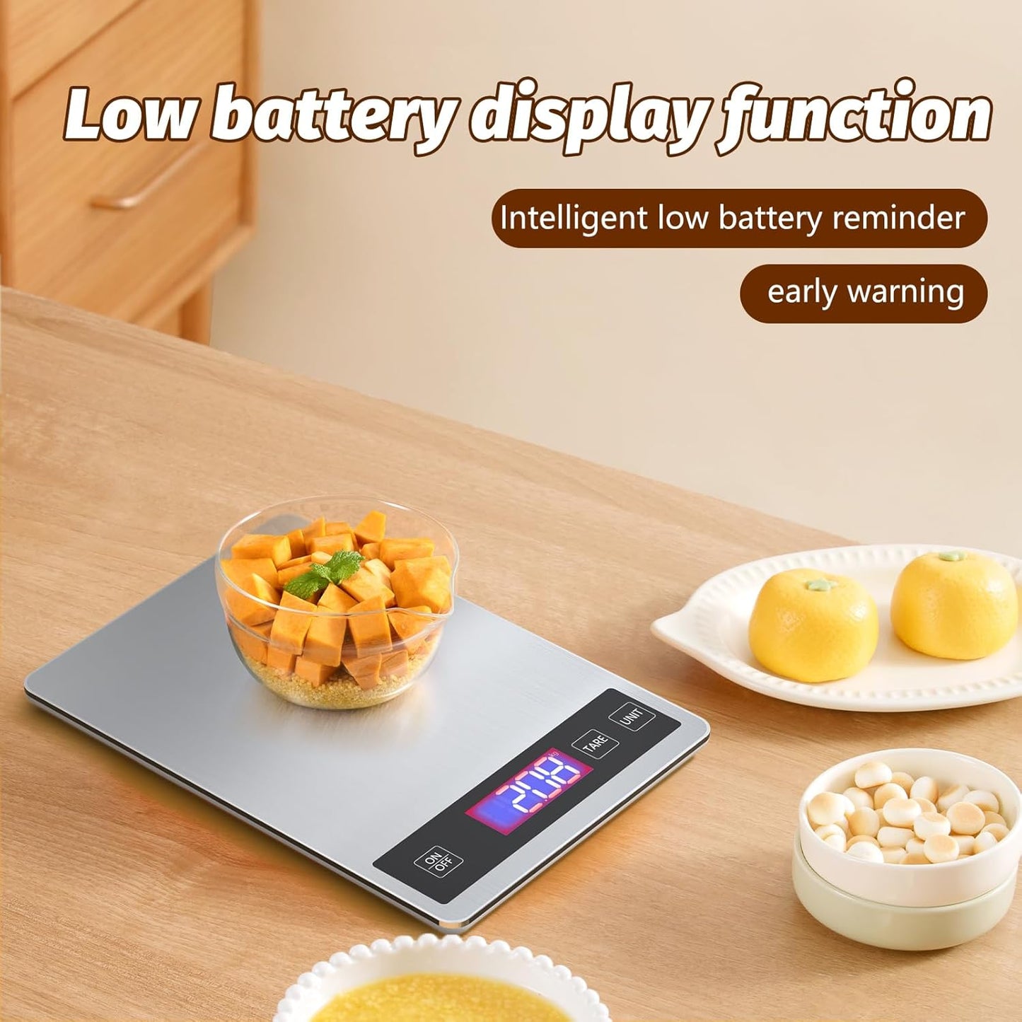 33lb Digital Scale Kitchen Food Scale Weight Grams and Ounces Pounds/Ounces/Grams be Freely Changed for Daily Use, Home Baking Stainless Steel Material