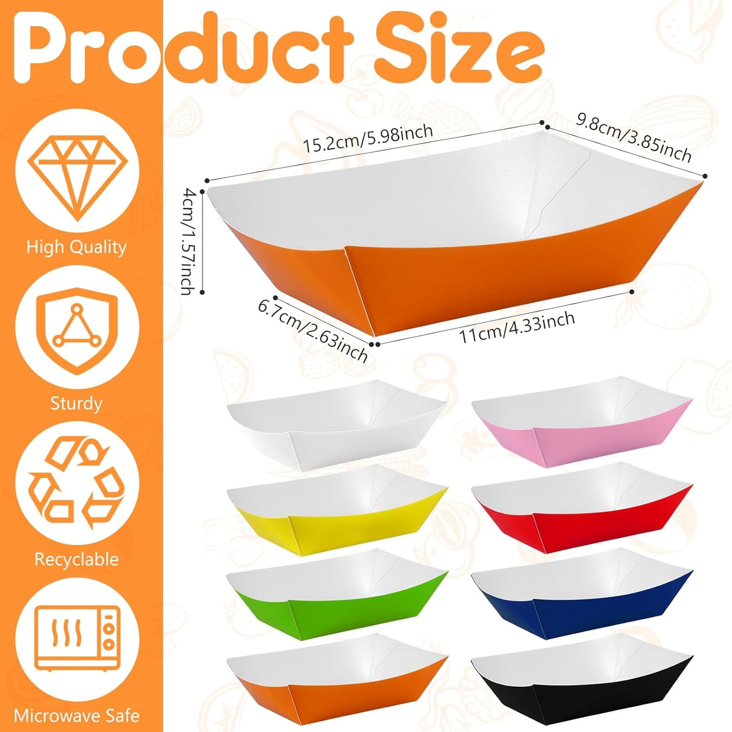 200 Pcs Paper Food Tray Sturdy Disposable Food Boats Nacho Plates Disposable Serving Snack Trays for Catering, Party Birthday Supplies, and Food Service (Orange)