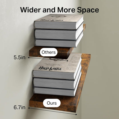 BAYKA Floating Shelves for Wall, 22.5 Inch Rustic Wood Wall Mounted Shelving for Bathroom, Bedroom, Living Room, Kitchen & Book, Hanging Display Decor Shelf with 22 lbs (Rustic Brown,Set of 3)