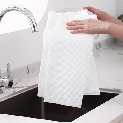 Homaxy 100% Cotton Waffle Weave Kitchen Dish Towels, Ultra Soft Absorbent Quick Drying Cleaning Towel, 20x28 Inches, 8-Pack, White