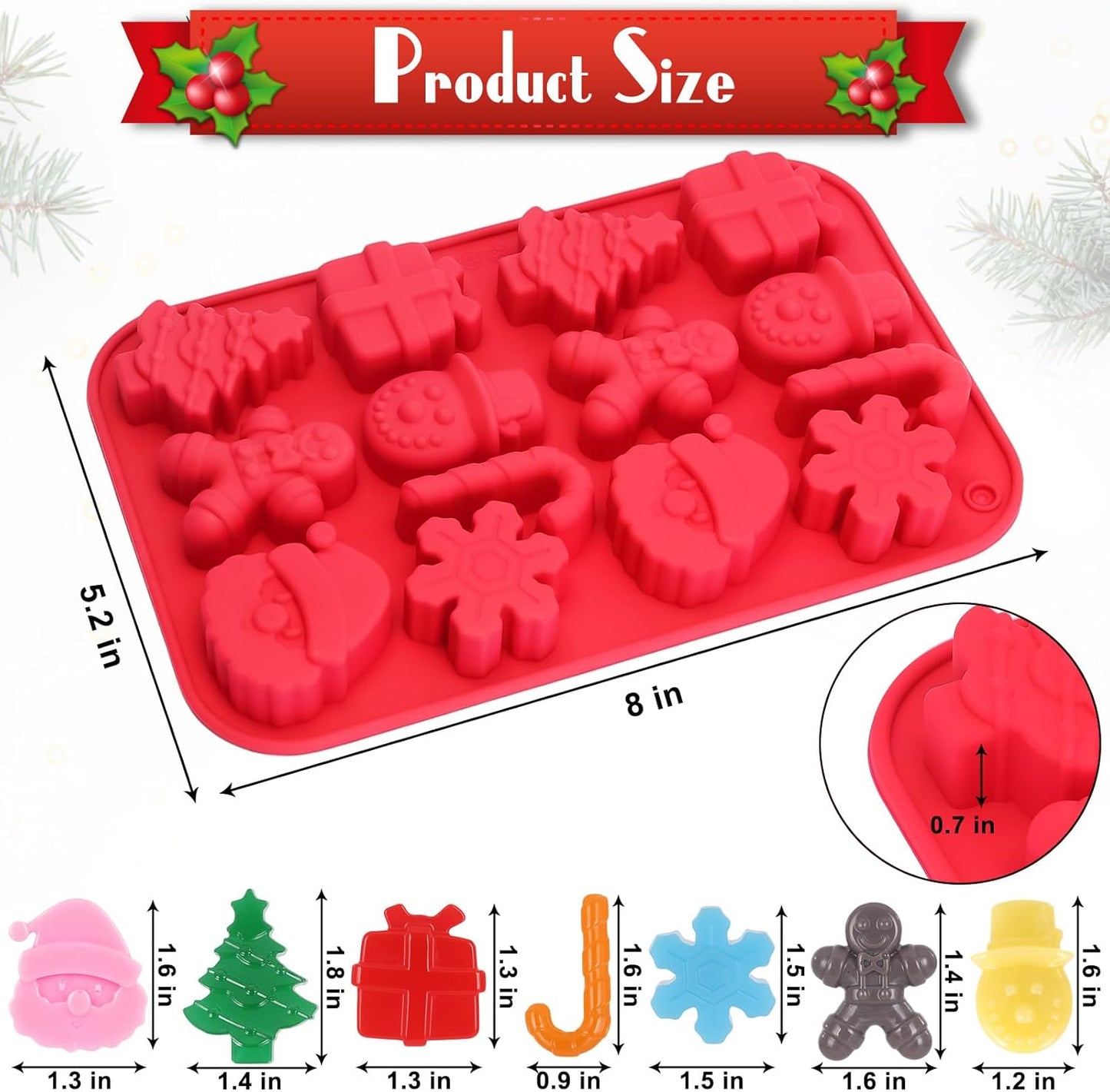 2 Pack Christmas Silicone Chocolate Molds, 3D Christmas Tree Snowflake Snowman Cane Molds, Xmas Non-stick Baking Mold for DIY Xmas Chocolate Candy Soap Biscuit Jelly Cake Ice Cube