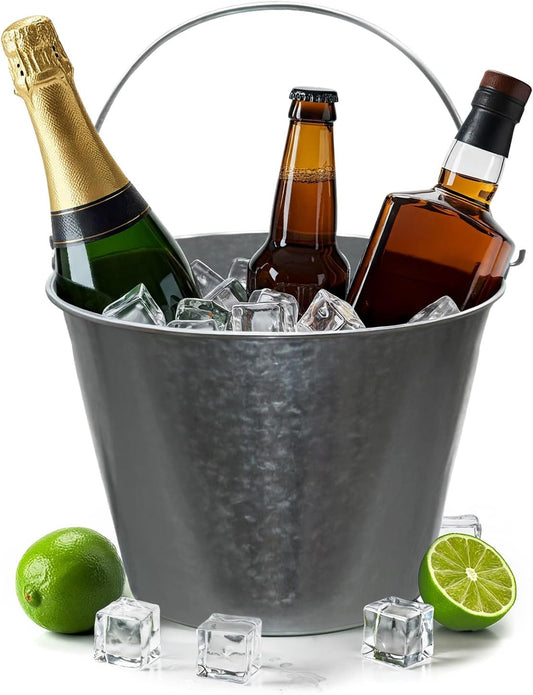 PLEXON Galvanized Metal Ice Bucket for Parties Coctail Bar Restaurant - Drink Beer Champagne Metal Pail Bucket with Handle, Beverage Chiller Cooler Small 1.3 Gallon