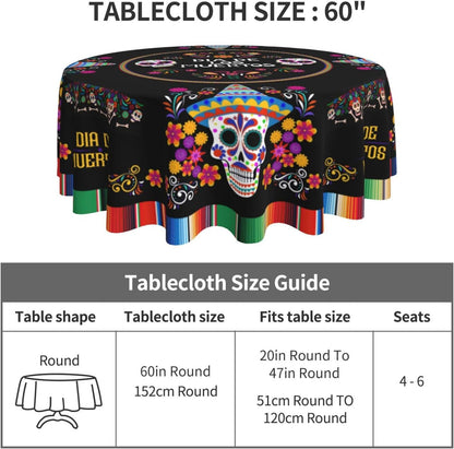 Mexican Round Tablecloth, Traditional Colorful Skull Floral Dia De Los Muertos Azulejo Mosaic Mexico Water Resisitant Table Cover for Dining Kitchen Living Room Home Party Holiday Decor 36 inch Round