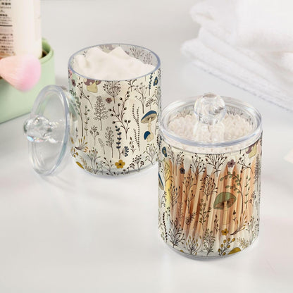 xigua Mushroom Qtip Holder with Lid,2Pack Clear Plastic Apothecary Jars Bathroom Storage Containers for Cotton Swab,Cotton Ball,Floss Picks,Tea,Coffee