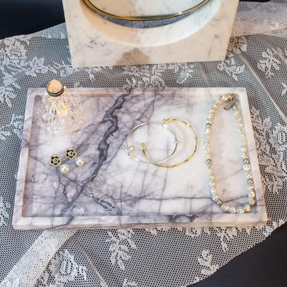 Real Luxurious Vanity Tray Natural Genuine Marble Storage Tray for Home Decor Stone Tray for Bathroom/Kitchen/Vanity/Dresser Non-Resin/Non-Ceramic(Lilac)