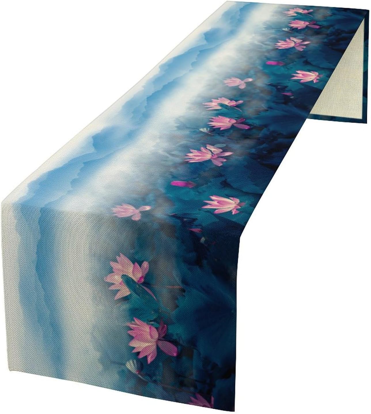 Chinoiserie Vintage Table Runner, Asian Landscape Mountain Fall Seasonal House Wash Lotus Trees Kitchen Dining Table Decoration for Home Party Decor 13x120 Inch