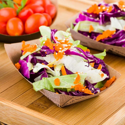 Restaurantware Bio Tek 4 Ounce Paper Boats 50 Disposable #25 Food Trays - PE Lining Durable Blue And White Striped Paper Food Baskets For Concession Stands Picnics or Fairs Stackable