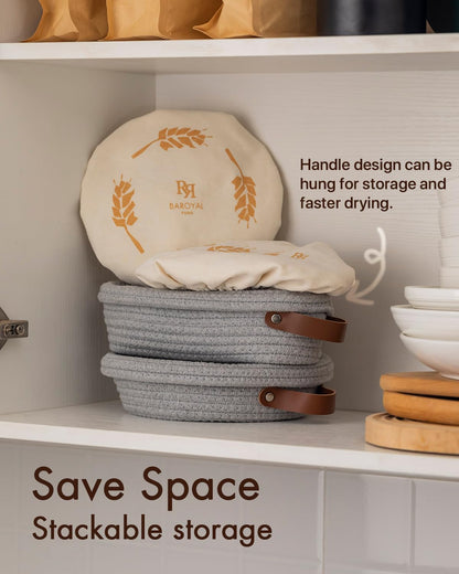 Crispier Crust Cotton Rope Banneton Bread Proofing Basket Set, Oval & Round Bread Baskets with Liners & Covers for Artisan Bread Baking, Sourdough Bread Baking Supplies(Gray)