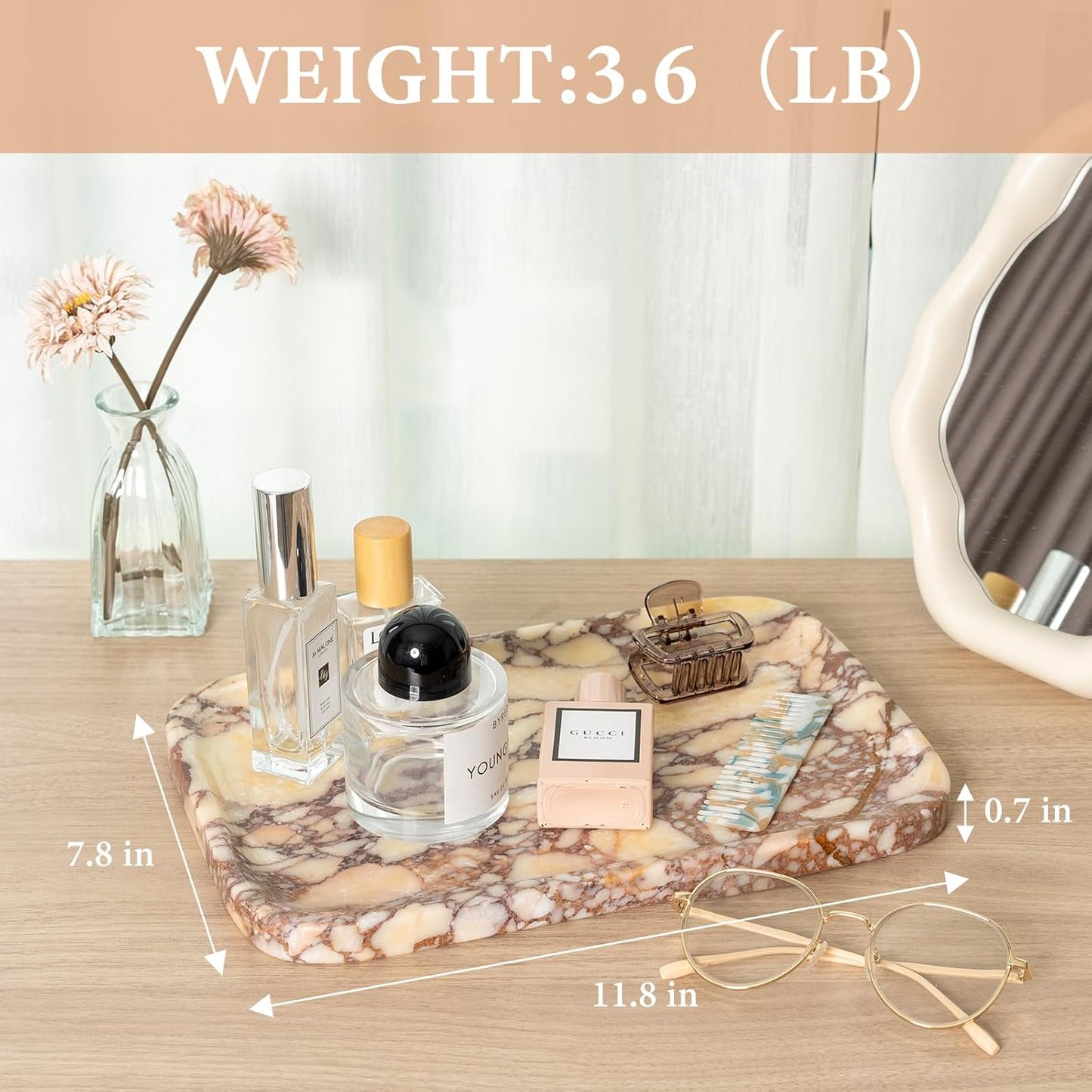 Calacatta Marble Vanity Trays, Marble Bathroom Tray Countertop, Luxury Decorative Dresser Organizer, Purple&White Natural Stone Serving Tray for Kitchen, Perfume, Jewelry Holder Storage