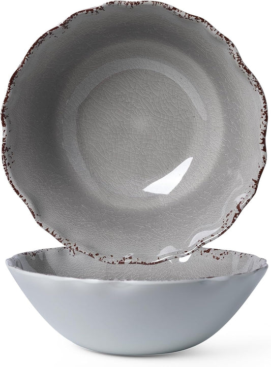 LEHAHA Farmhouse Melamine Serving Bowls,Set of 2, 130 OZ Break Resistant Large Deep Salad Bowls, BPA Free Large Bowl for Serving Salad, Fruit, Vegetables and Food Storage, 12" x 4", Gray