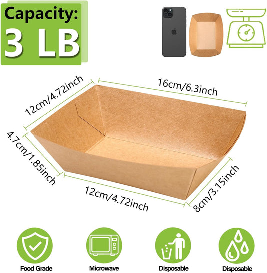 250 Pack 3lb Heavy Duty Kraft Leak Proof Paper Food Boats Disposable Nacho Trays Extra Large Food Serving Holder for Chips, Hot Dogs, Popcorn, Snacks, BBQ, Party, Picnic, Wedding (250)