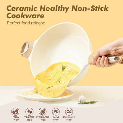 SENSARTE Ceramic Nonstick Frying Pan Skillet with Lid, 10.5 Inch Deep Frying Pan, 3.8 Qt Saute Pan, Induction Pan, Healthy Non Toxic Cooking Pan with Helper Handle, PFOA PFAS PTFE Free