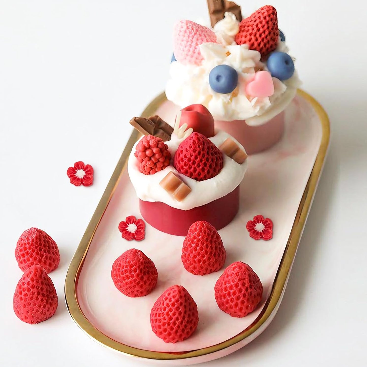 5 PCS Strawberry Baking Molds, Flowers Silicone Mold 3D Edible Strawberry Fruit Fondant Molds for Chocolate Candy Cupcake Cake Decoration Soap Wax Clay Resin Candle Making