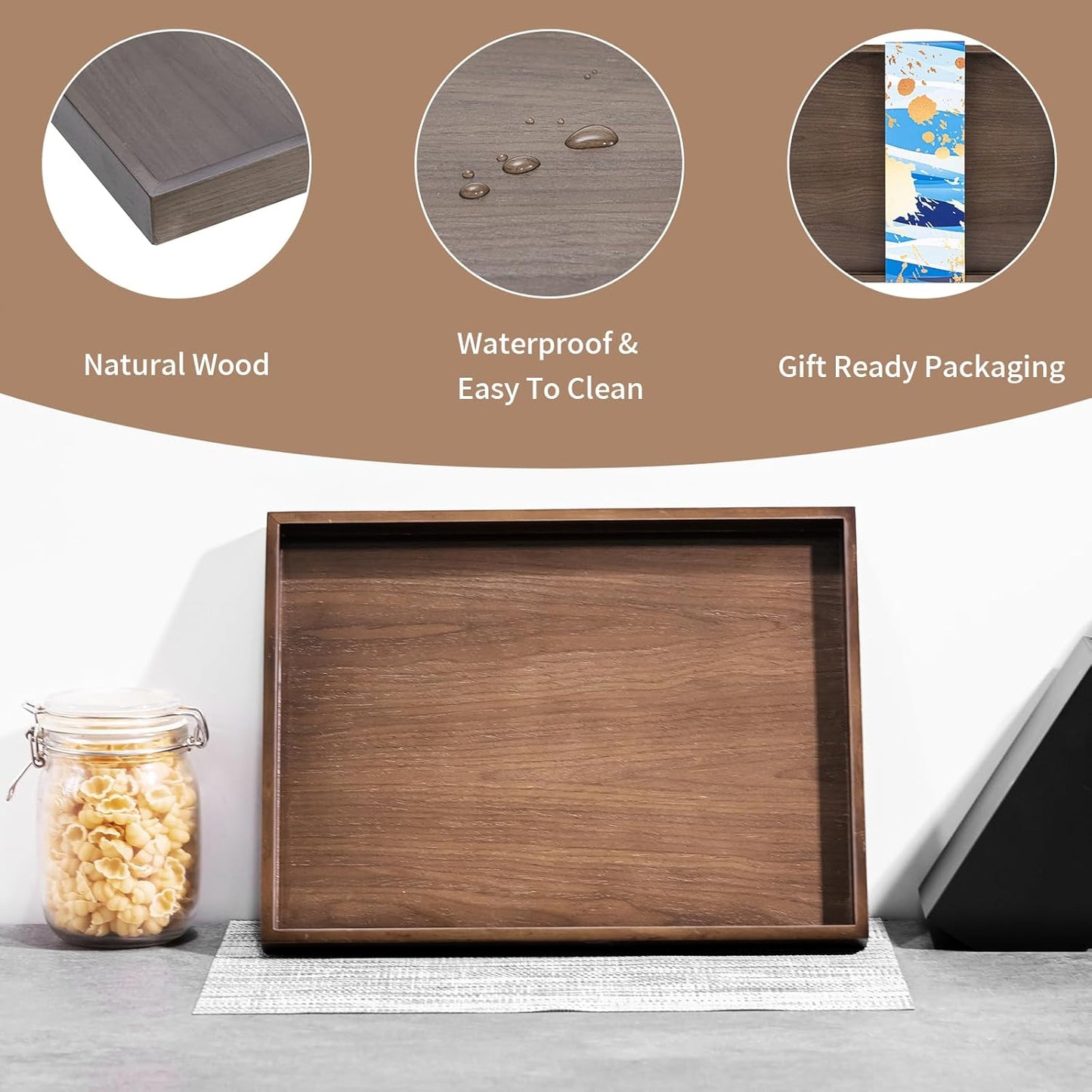 Wooden Serving Tray Home Decor,Black Walnut Wood Ottoman Tray for Living Room,Classic Wood Decorative Storage Coffee Trays,Storage and Display of Bread Food Fruit