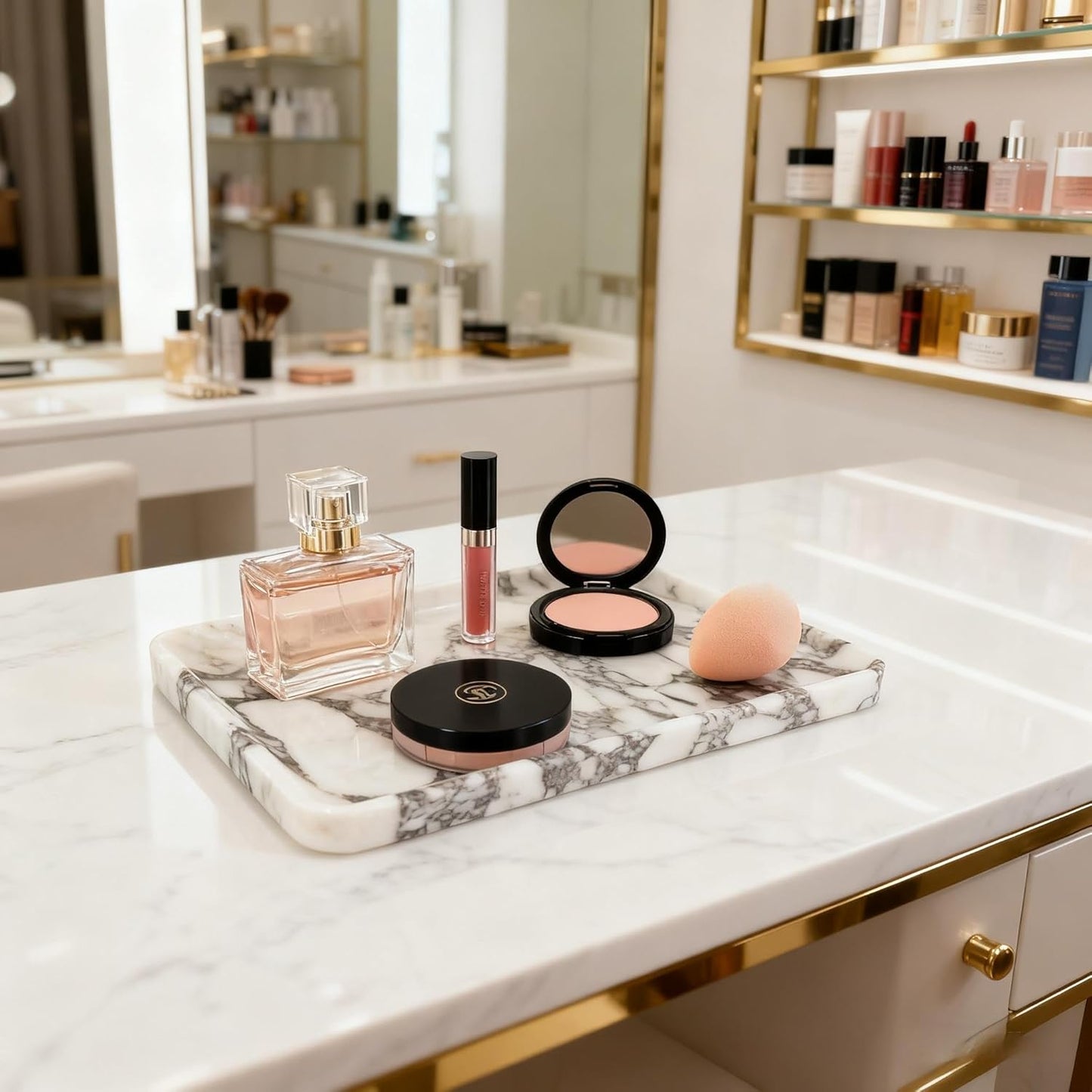 Artisonal Abode Rectangular Marble Tray – Luxury Bathroom Vanity Organizer, Jewelry & Makeup Holder, Natural Stone Home Decor Gift