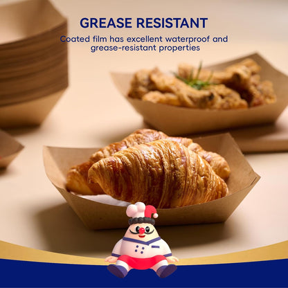 JOLLY CHEF 3lb Paper Food Trays,250 Pack Disposable Boat, Extra Large Food Serving Holder Tray for Party, Nachos, Hot Dogs, Taco, French Fries