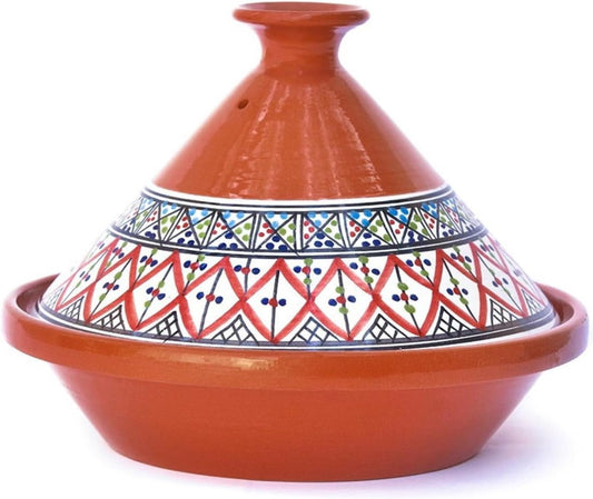 Kamsah Tagine Pot for Cooking and Flavor Enrichment - Medium Clay Pot 10”, 3.1 QT - Non-Stick Handmade Cookware - Moroccan Ceramic Pots for Cooking with Lid & Serving Bowl - Bohemian Classic Red