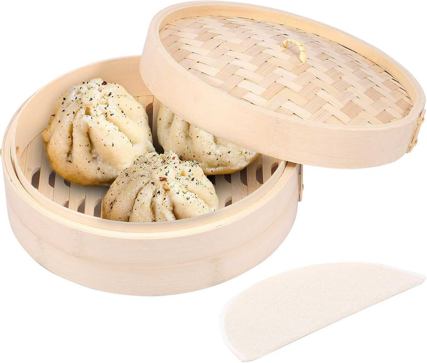 Bamboo Steamer Basket, 1/2 Layers Handmade Bamboo Dumpling Steamer, 10 Inch Lightweight Food Steamer Baskets Eco-Friendly Bamboo Steamer for Steaming Dumplings Vegetables Fish Rice