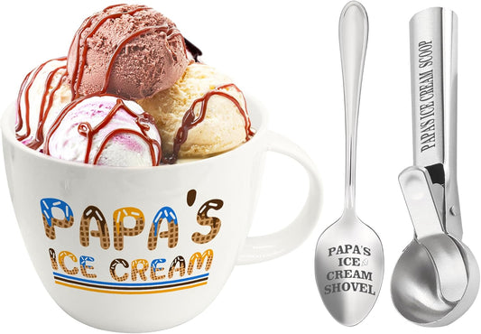 Christmas Papa Gifts, Gifts for Him Papa, Dad's Ice Cream Bowl Scoop Shovel Spoon Set, Papa’s Ice Cream Gift, Ideal Xmas Birthday Father's Day Gift for Man
