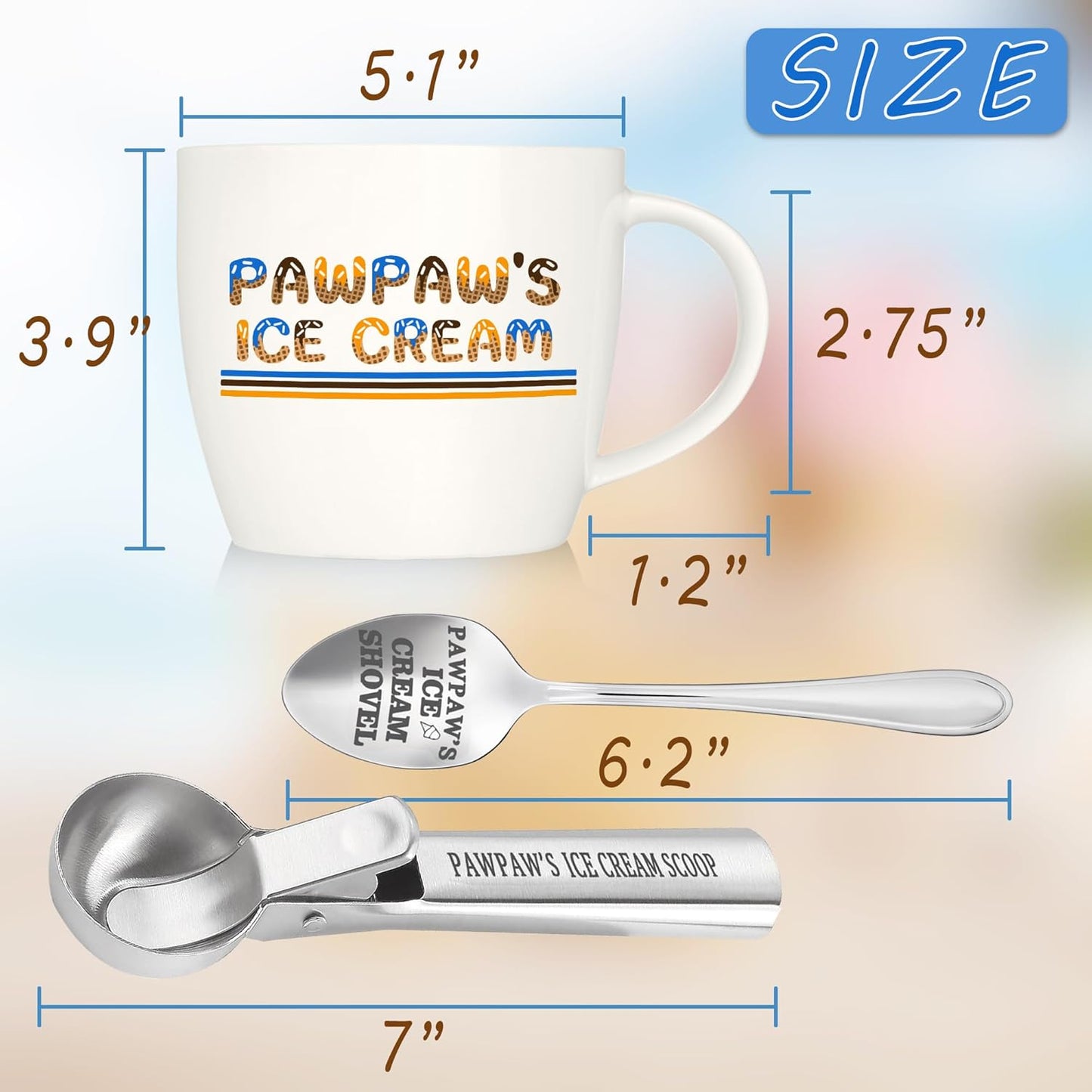 Pawpaw Gifts, Gifts for Him Paw Paw's Christmas, Paw Paw's Ice Cream Bowl Scoop Shovel Spoon Set, Paw-Paw’s Ice Cream Gift, Ideal Xmas Birthday Father's Day Man Gifts