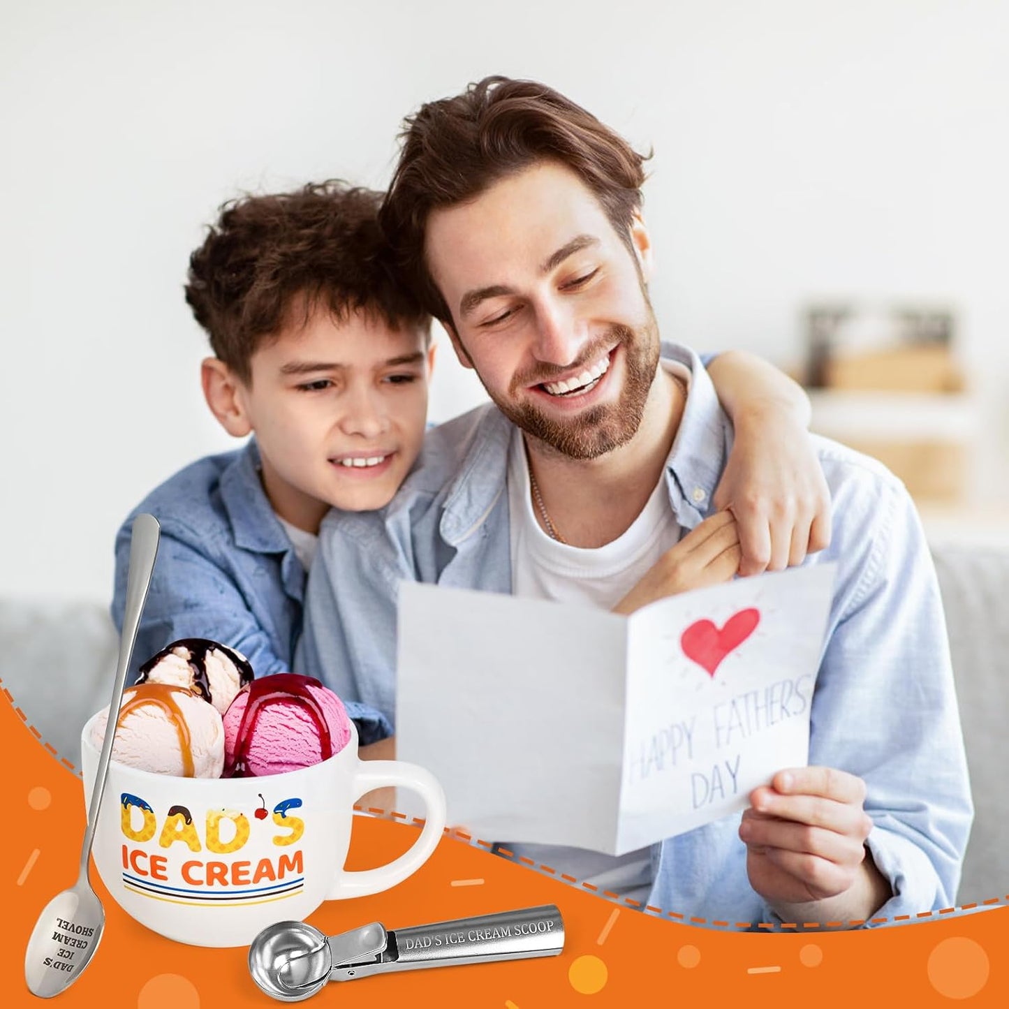 YHRJWN Dad Gifts for Fathers Day from Daughter Son, Gifts for Dad, Dad's Ice Cream Bowl Scoop Shovel Spoon Set, Daddy Birthday Fathers Day Christmas Gift, 16 Oz White