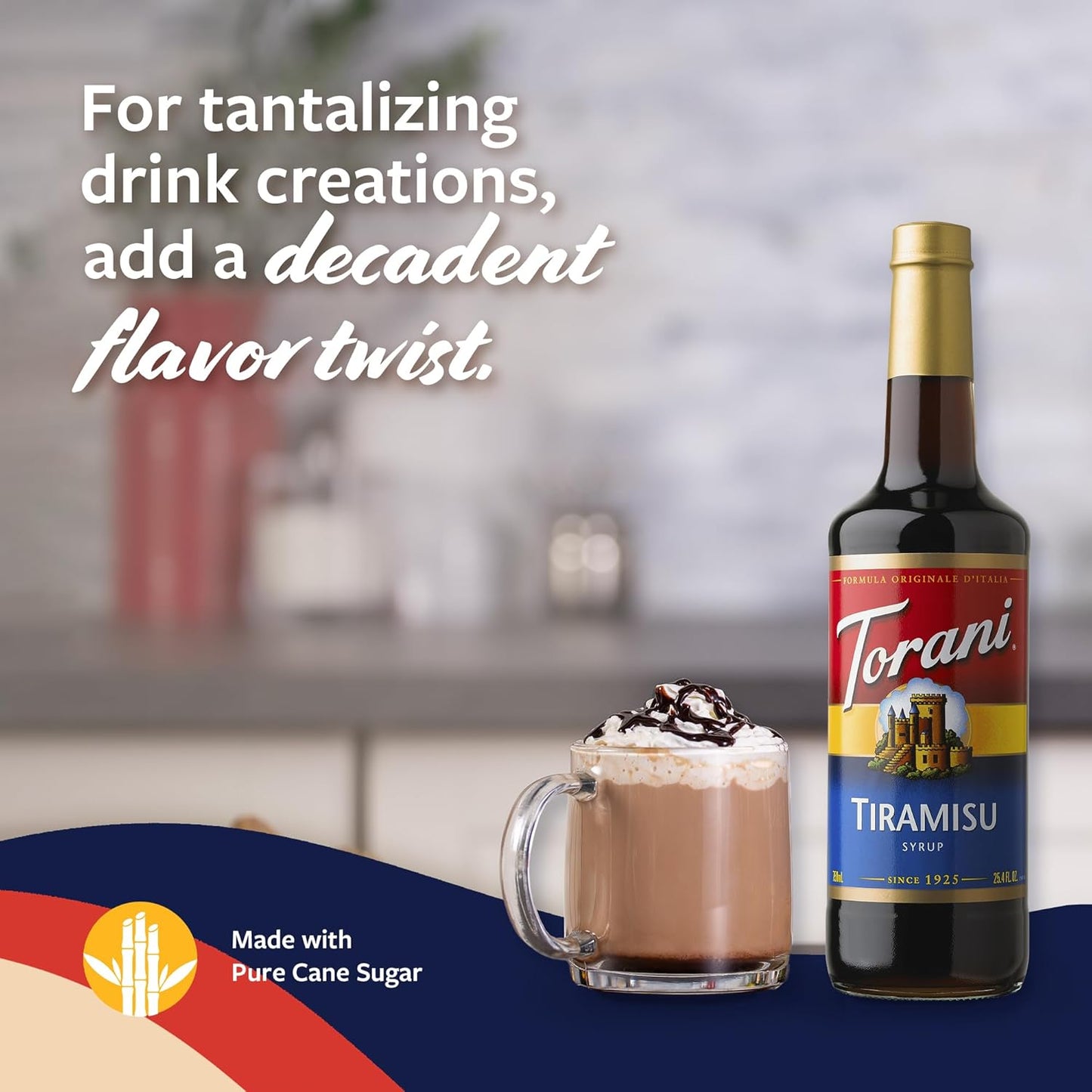 Torani Coffee Syrup, Tiramisu Flavoring for Drinks, Glass Bottle with Pump Included, 25.4 Fl Oz
